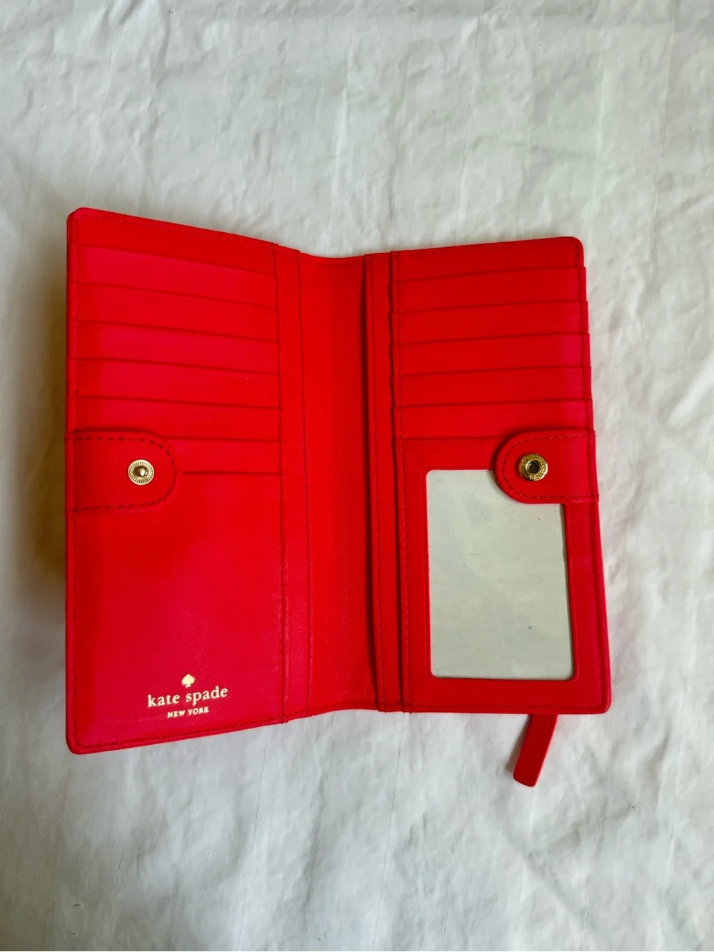 Kate Spade New York Slim Continental Snap Wallet Vibrant Pink/Red Leather Luxury